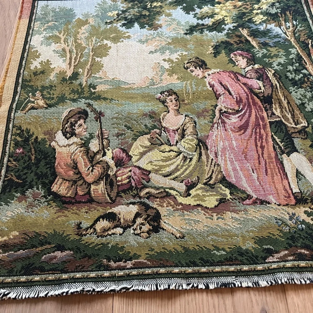 2 Vintage Pastoral Scene needle point Tapestry French courtship Aubusson Gobelin